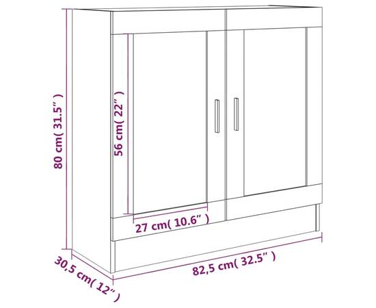 Dulap cu vitrină, gri sonoma, 82,5x30,5x80 cm, lemn prelucrat, 9 image