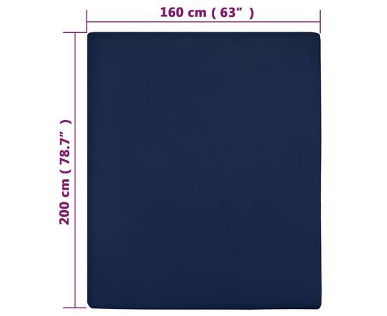 Cearșaf de pat cu elastic, 2 buc, bleumarin, 160x200 cm, bumbac, 4 image