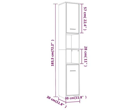 Dulap de baie, stejar fumuriu, 30x30x183,5 cm, lemn prelucrat, 10 image