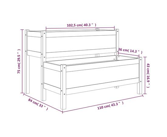 Jardinieră, alb, 110x84x75 cm, lemn masiv de pin, 9 image