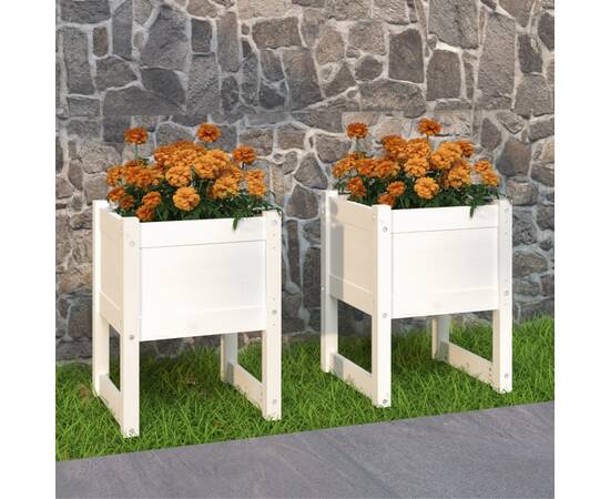 Jardiniere, 2 buc., alb, 40x40x52,5 cm, lemn masiv de pin