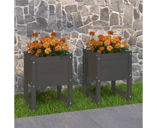 Jardiniere, 2 buc., gri, 40x40x52,5 cm, lemn masiv de pin