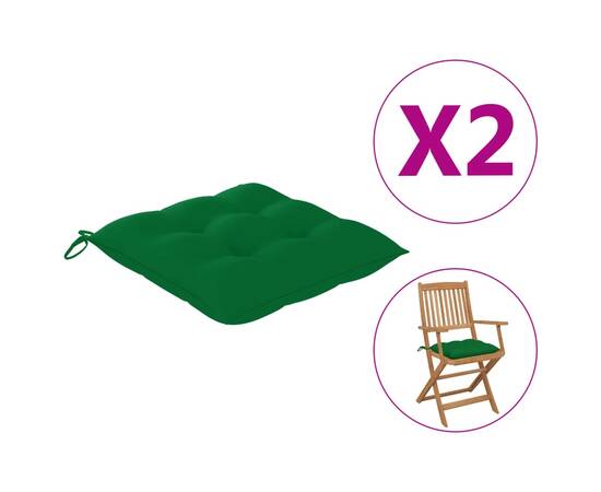 Perne de scaun, 2 buc., verde, 40 x 40 x 7 cm, textil