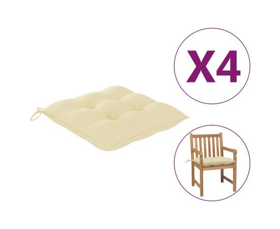 Perne de scaun, 4 buc., alb crem, 50x50x7 cm, material textil