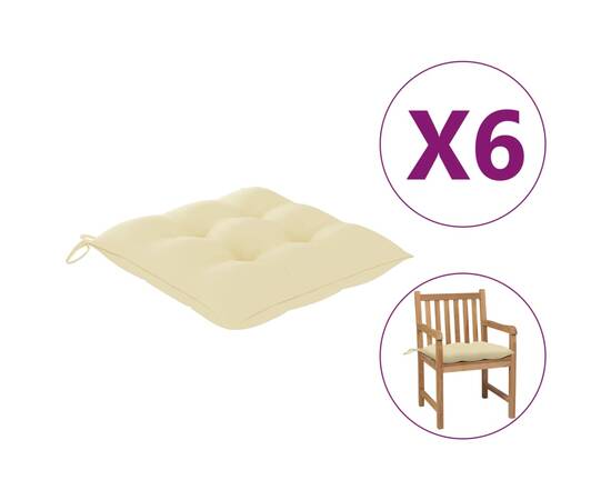 Perne de scaun, 6 buc., alb crem, 50x50x7 cm, material textil