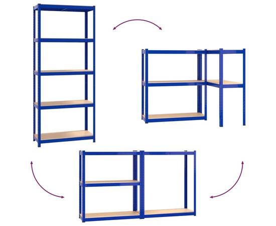 Rafturi de depozitare cu 5 niveluri, 3 buc., albastru oțel/lemn, 9 image