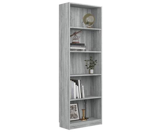 Bibliotecă cu 5 niveluri gri sonoma 60x24x175 cm lemn compozit, 3 image