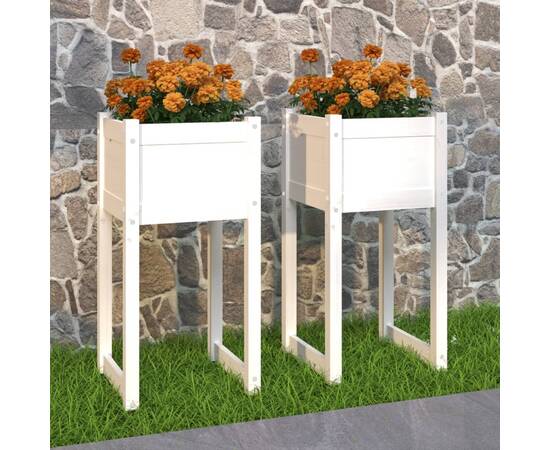 Jardiniere, 2 buc., alb, 40x40x81 cm, lemn masiv de pin