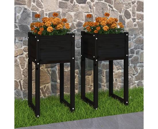 Jardiniere, 2 buc., negru, 40x40x52,5 cm, lemn masiv de pin