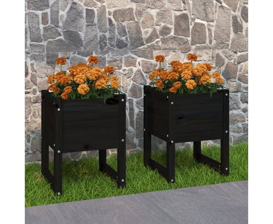 Jardiniere, 2 buc, negru, 40x40x52,5 cm, lemn masiv de pin