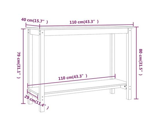Masă consolă, 110x40x80 cm, lemn masiv de pin, 8 image