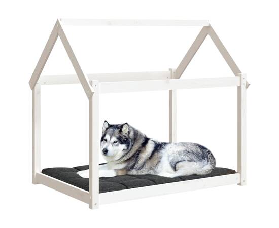 Pat pentru câini, alb, 111x80x100 cm, lemn masiv de pin, 4 image