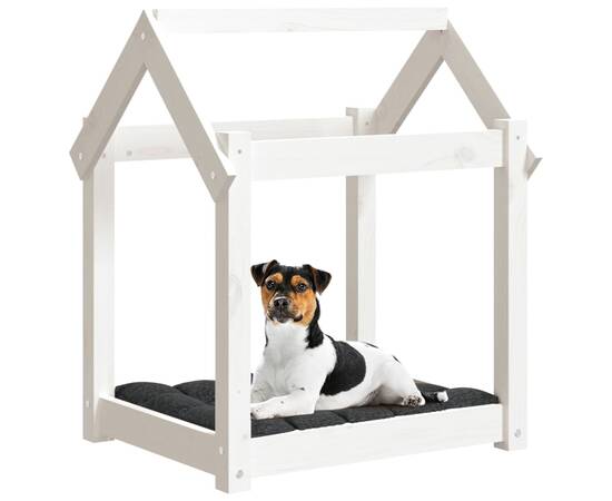 Pat pentru câini, alb, 61x50x70 cm, lemn masiv de pin, 4 image