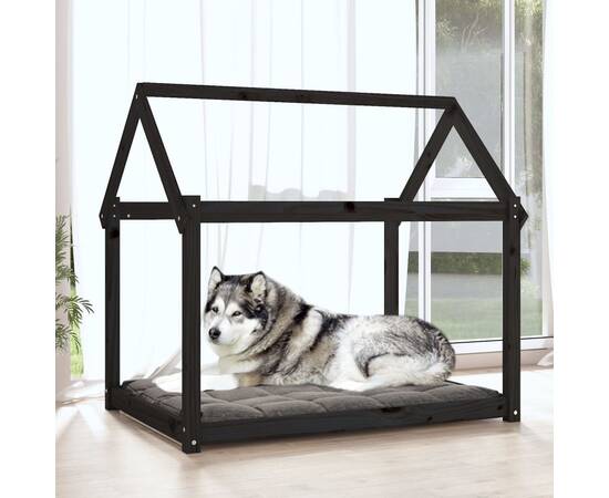 Pat pentru câini, negru, 111x80x100 cm, lemn masiv de pin, 3 image