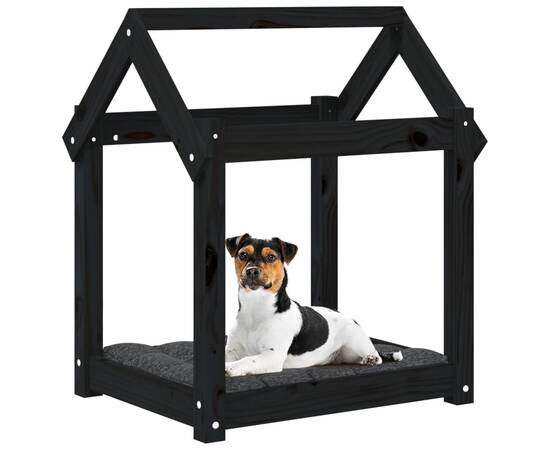 Pat pentru câini, negru, 61x50x70 cm, lemn masiv de pin, 4 image