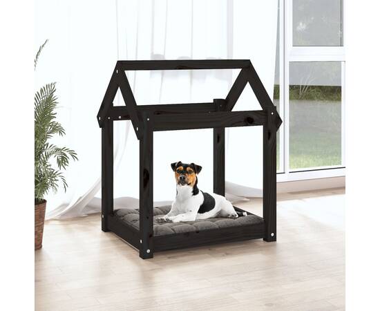 Pat pentru câini, negru, 61x50x70 cm, lemn masiv de pin, 3 image