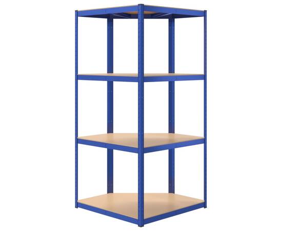 Raft de colț cu 4 niveluri, albastru, oțel și lemn compozit, 6 image