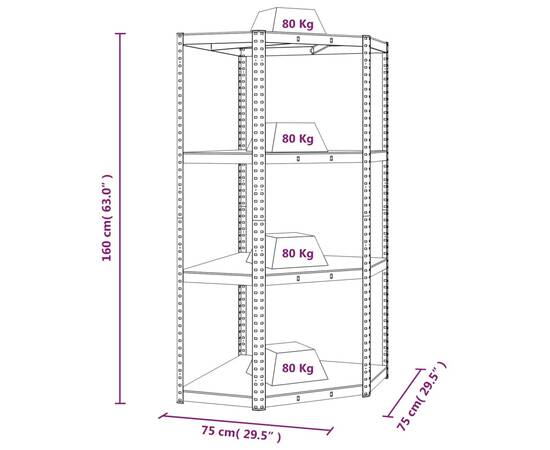 Raft de colț cu 4 niveluri, antracit, oțel & lemn compozit, 9 image