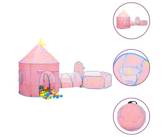 Cort de joacă pentru copii cu 250 bile, roz, 301x120x128 cm