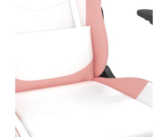 Scaun de gaming pivotant cu suport picioare alb&roz piele eco, 10 image