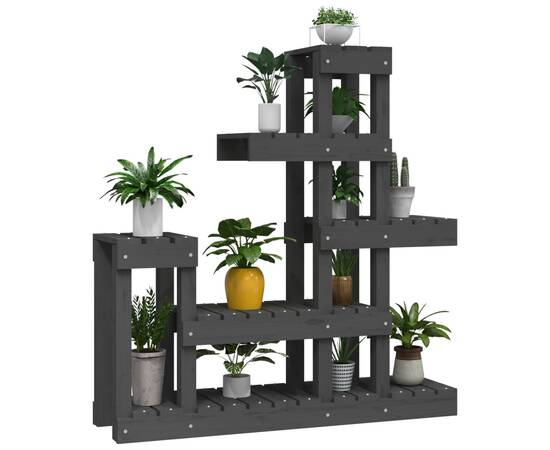 Suport pentru plante, gri, 92x25x97 cm, lemn masiv de pin, 4 image