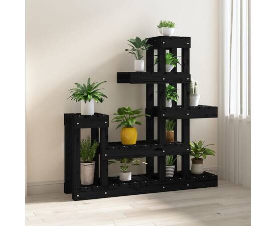 Suport pentru plante, negru,92x25x97 cm, lemn masiv de pin, 3 image