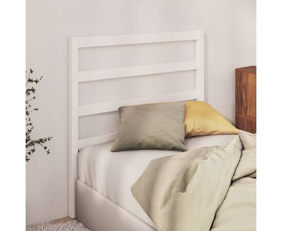 Tăblie de pat, alb, 95x4x100 cm, lemn masiv de pin, 3 image