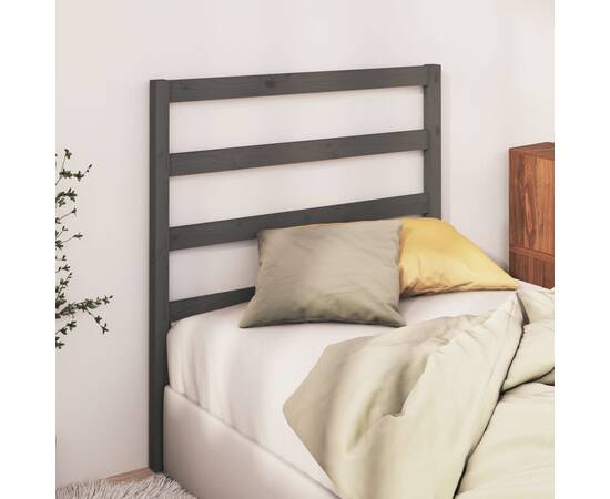 Tăblie de pat, gri, 95x4x100 cm, lemn masiv de pin, 3 image