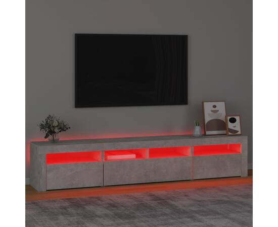 Comodă tv cu lumini led, gri beton, 210x35x40 cm, 5 image