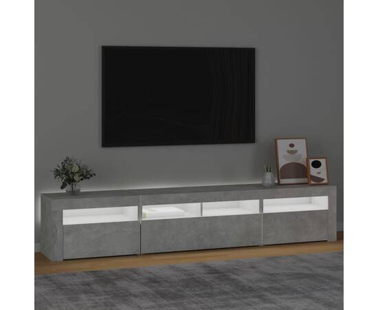 Comodă tv cu lumini led, gri beton, 210x35x40 cm, 3 image