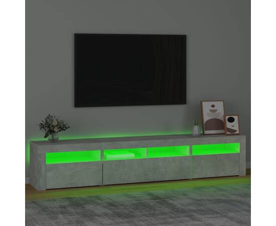 Comodă tv cu lumini led, gri beton, 210x35x40 cm, 4 image