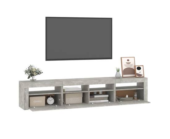 Comodă tv cu lumini led, gri beton, 210x35x40 cm, 6 image