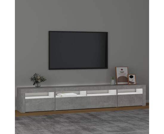 Comodă tv cu lumini led, gri beton, 240x35x40 cm, 3 image
