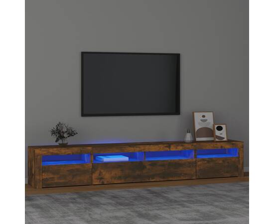 Comodă tv cu lumini led, stejar fumuriu, 240x35x40cm