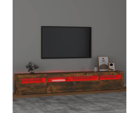 Comodă tv cu lumini led, stejar fumuriu, 240x35x40cm, 5 image