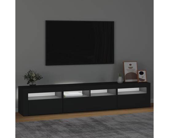 Dulap tv cu lumini led, negru, 210x35x40 cm, 3 image