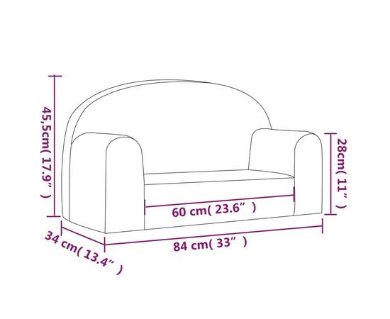 Canapea pentru copii cu 2 locuri, antracit, pluș moale, 7 image