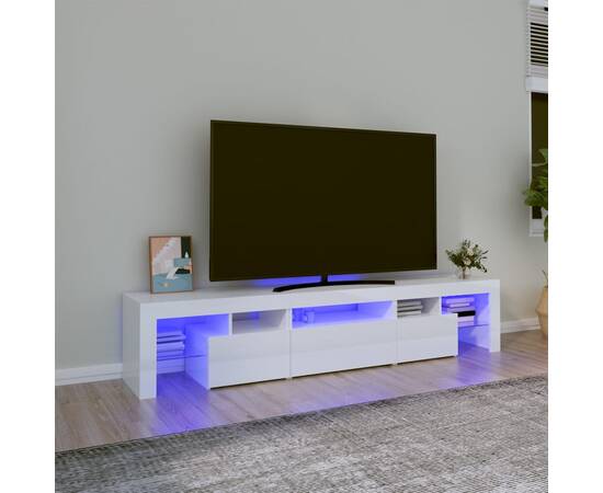 Comodă tv cu lumini led, alb extralucios, 200x36,5x40 cm