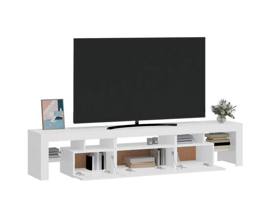 Comodă tv cu lumini led, alb extralucios, 200x36,5x40 cm, 6 image