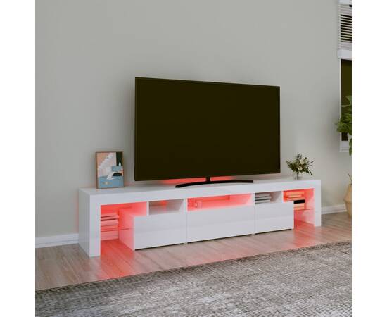 Comodă tv cu lumini led, alb extralucios, 200x36,5x40 cm, 5 image