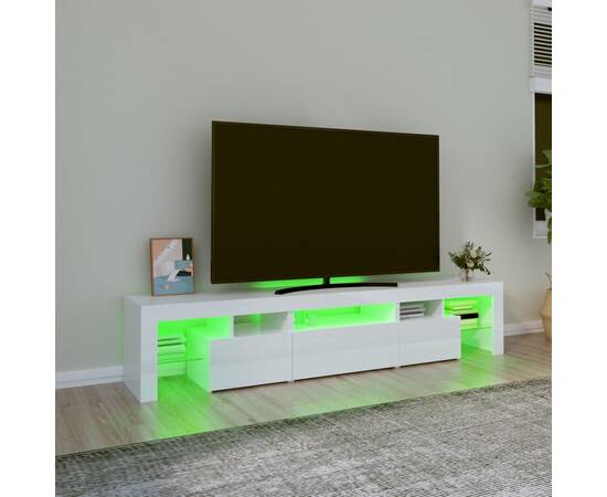 Comodă tv cu lumini led, alb extralucios, 200x36,5x40 cm, 4 image