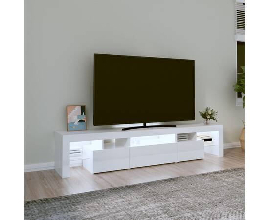 Comodă tv cu lumini led, alb extralucios, 200x36,5x40 cm, 3 image