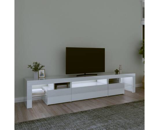 Comodă tv cu lumini led, alb extralucios, 215x36,5x40cm, 3 image