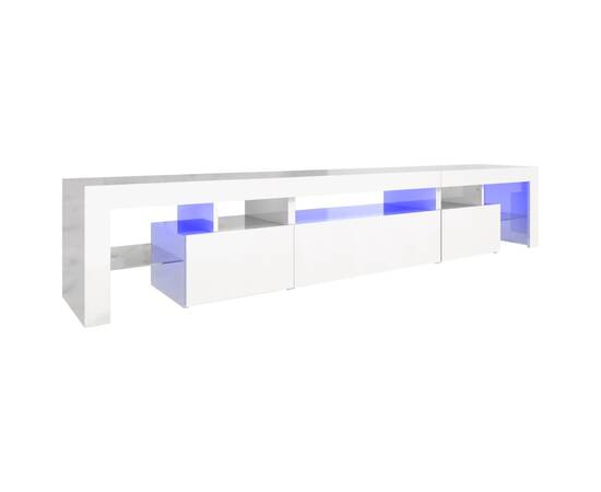 Comodă tv cu lumini led, alb extralucios, 215x36,5x40cm, 2 image