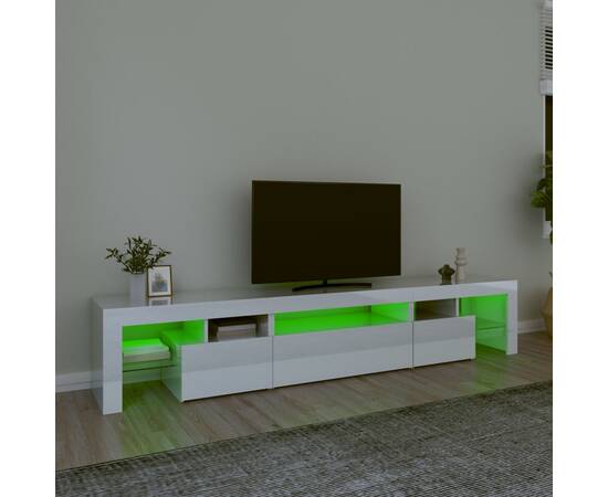 Comodă tv cu lumini led, alb extralucios, 215x36,5x40cm, 4 image