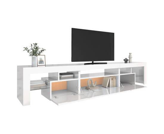 Comodă tv cu lumini led, alb extralucios, 215x36,5x40cm, 6 image