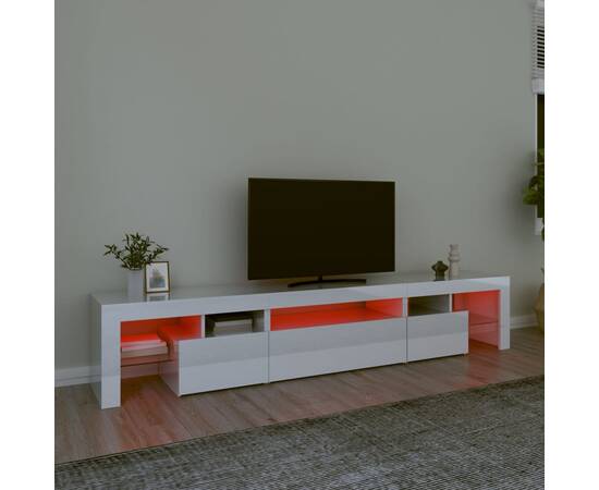 Comodă tv cu lumini led, alb extralucios, 215x36,5x40cm, 5 image