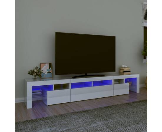 Comodă tv cu lumini led, alb extralucios, 230x36,5x40cm