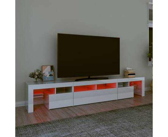 Comodă tv cu lumini led, alb extralucios, 230x36,5x40cm, 5 image