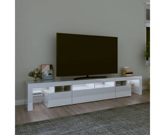 Comodă tv cu lumini led, alb extralucios, 230x36,5x40cm, 3 image